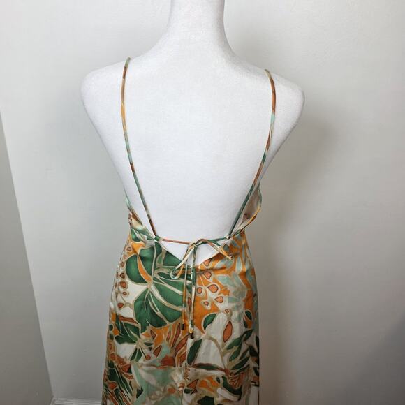 Hello Molly Green Orange Tropical Leg Slit Rainforest Glow Maxi Dress Size Small - Picture 5 of 6